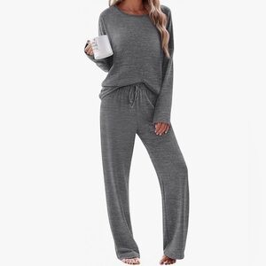 NWT Ekouaer 2 Piece Lounge Set | Gray Space Dye Soft Knit Pajama Set Size M